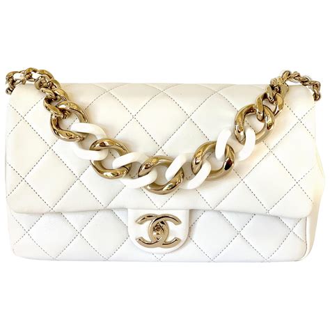 white chanel bag with gold chain|chanel quilted bag gold chain.